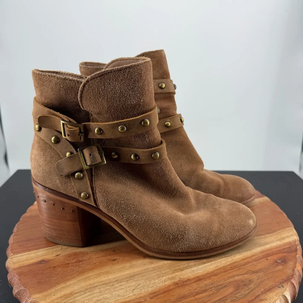 Nicole Shiri‎ Western Style Suede Stud Ankle Boots brown sz 8.5